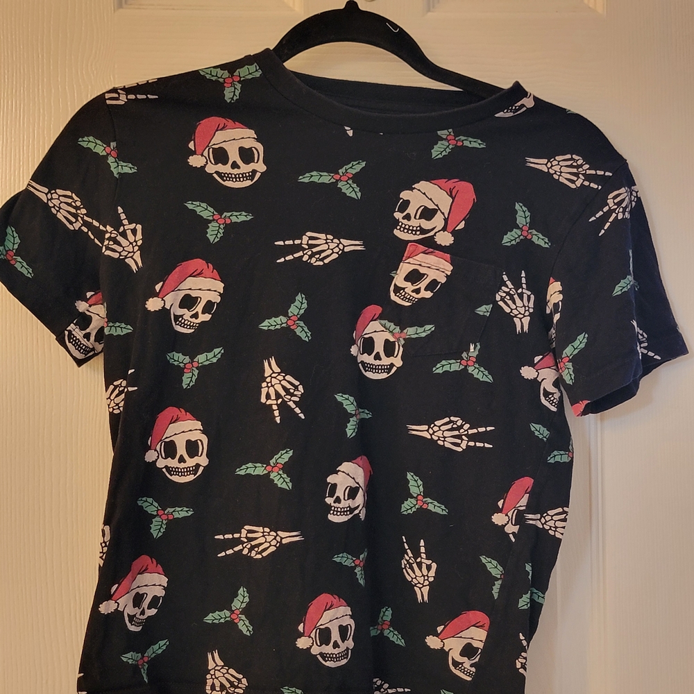 Eighty Eight Brand Black Skull Santa Festive Tee
